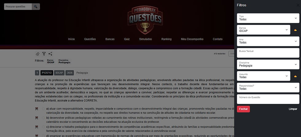Questões IDCAP para concursos da Educação com gabarito comentado na Pedagoflix Questões