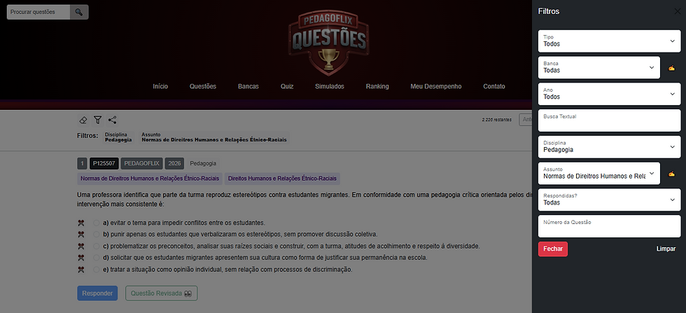 Planos da Pedagoflix Questões para concursos de Educação, com mais de 100 mil questões comentadas, simulados e quizzes para preparação.