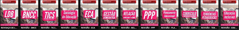 Coleção Revisaço da Pedagoflix com revisões rápidas para concursos da educação, videoaulas resumidas, conteúdos mais cobrados e preparação intensiva para provas.