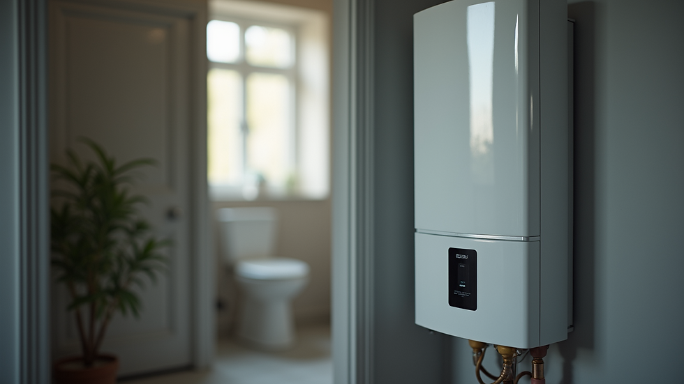 Close-up view of a modern water heater installed in a utility room