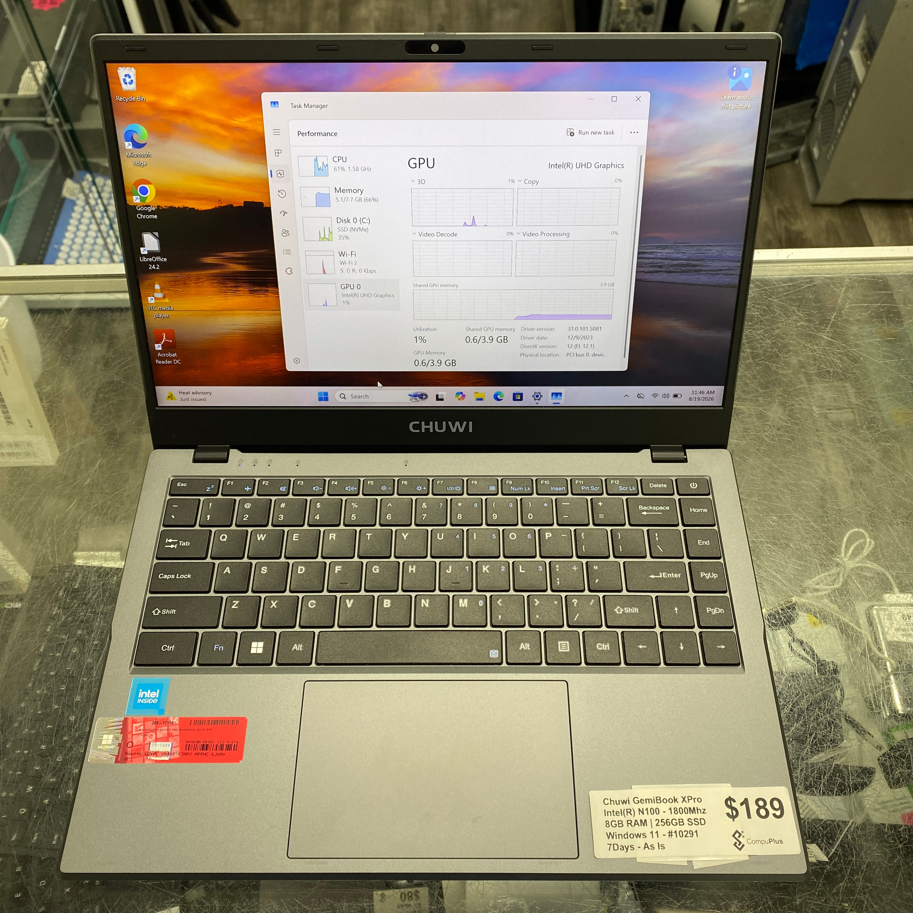 Chuwi GemiBook XPro 14" Laptop | Intel N100 | 8GB RAM | 256GB SSD | Windows 11