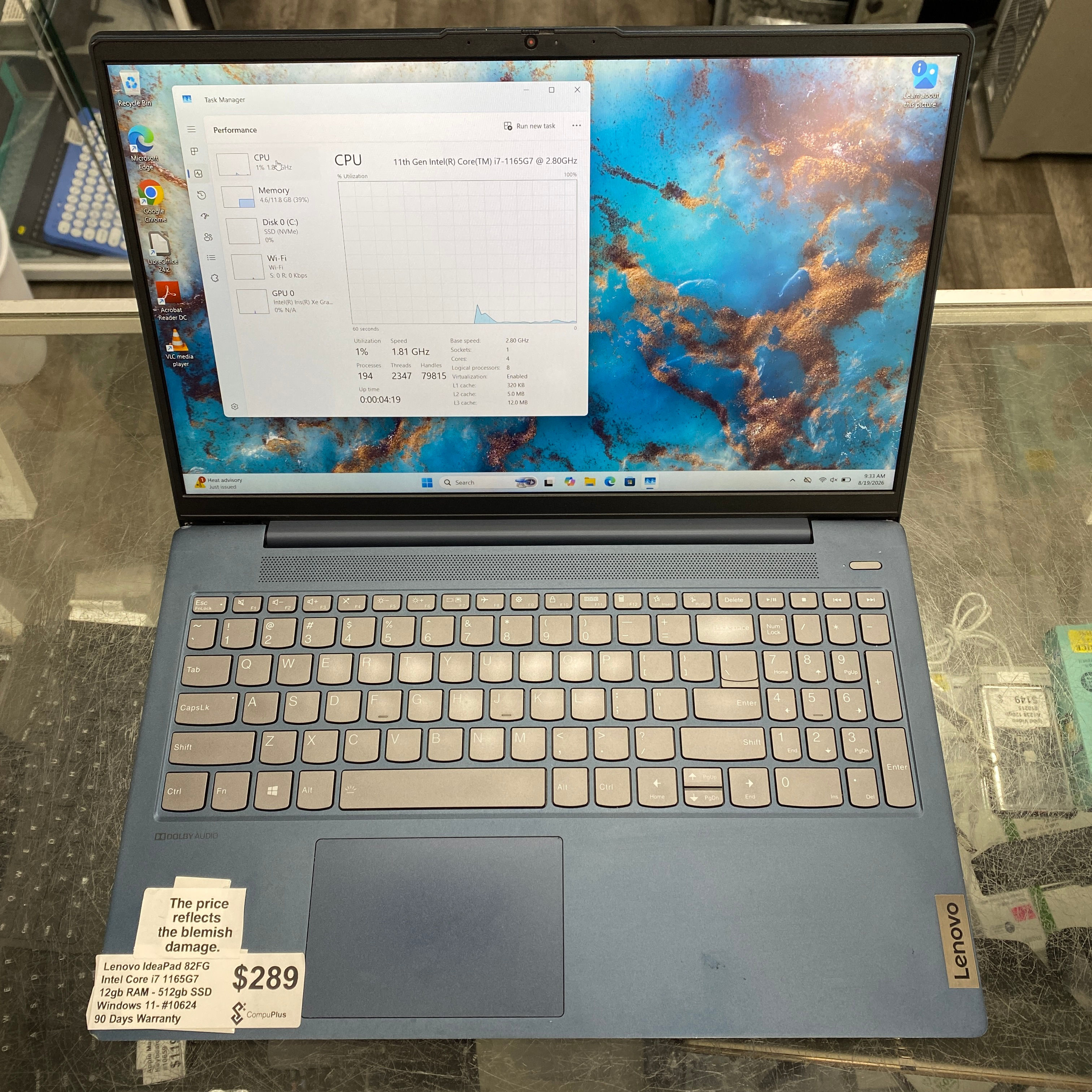 Lenovo IdeaPad 82FG intel core i7 1165G7 12gb RAM - 512gb SSD Windows 11