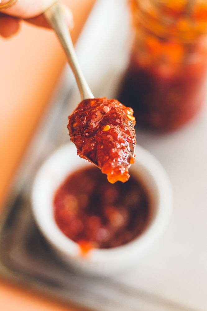 Sweet red kapia and chili pepper jam