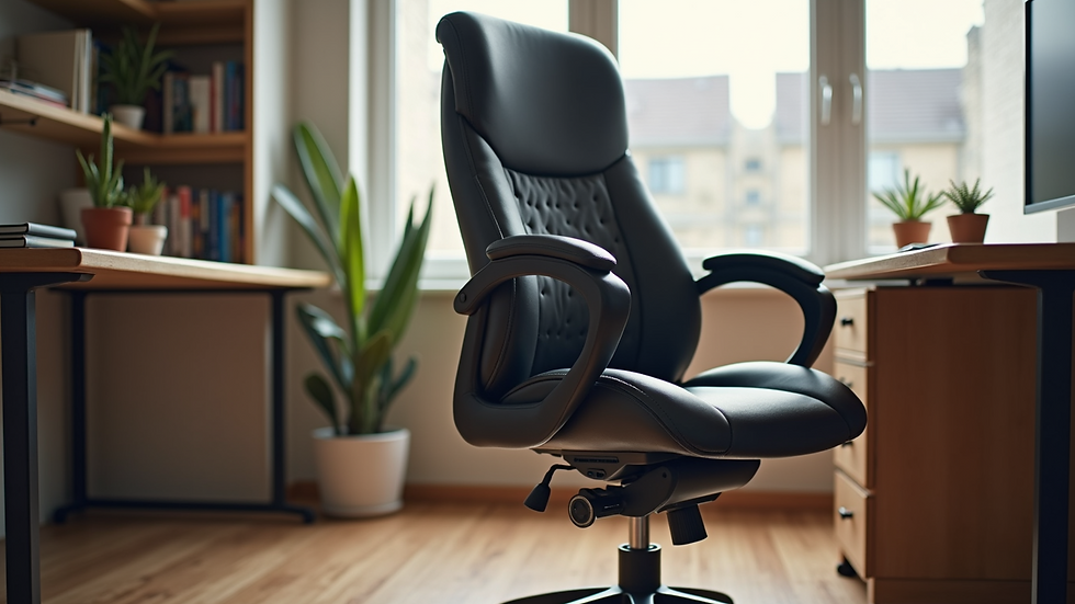 Close-up view of a comfortable ergonomic chair in a home office setup