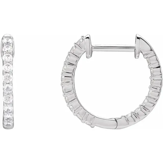 Thumbnail: .5 Inch Diamond Hoop Earrings