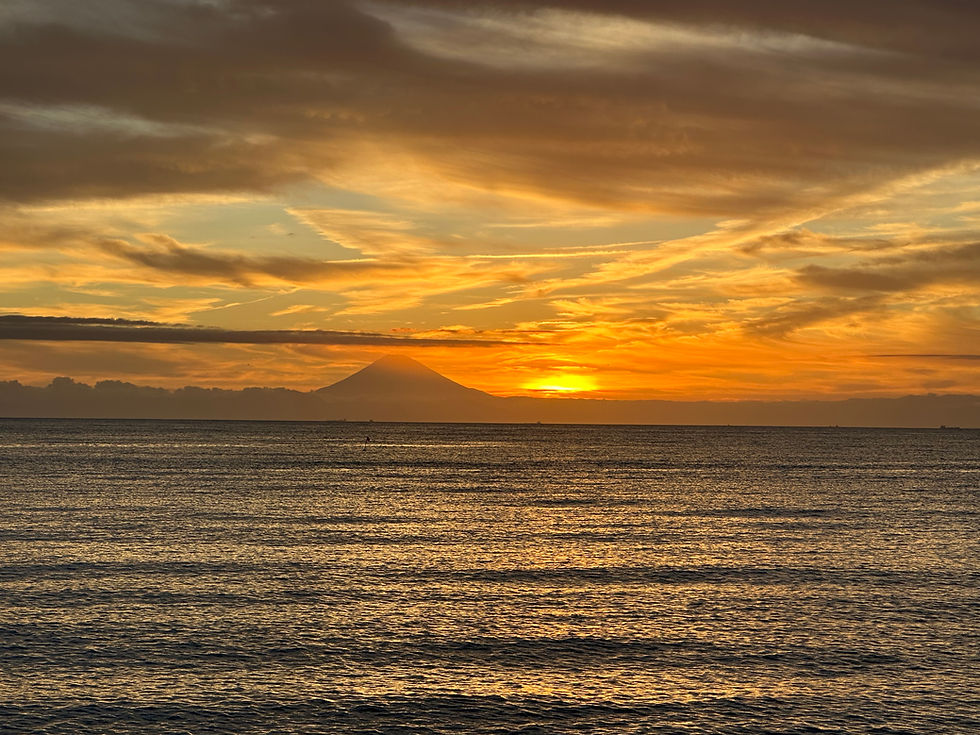 館山海岸の夕日と富士山のシルエット|2025年マインドフルネスリトリート「夏の座」
