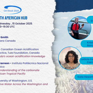 OA Week 2025 North American Hub Wednesday, 15 October 2025 18:00 - 19:30 UTC Moderator: Dr. Helen Gurney-Smith, Fisheries and Oceans Canada Speakers: Kristina Barclay - Canadian Ocean Acidification Community of Practice, Tula Foundation, Canada, The State of Canada's ocean acidification knowledge Leticia Espinosa Carreon - Instituto Politecnico Nacional CIIDIR Sinaloa, Mexico, Advances in understanding of the carbonate system in the Mexican Tropical Pacific Kate Hewett - University of Washington, U.S., Patterns in Corrosive Water Across the Washington and Oregon Shelf