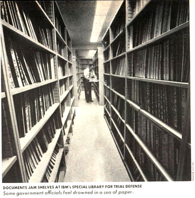 "Documents Jam Shelves at IBM's Special Library for Trial Defense - Some government officials feel drowned in a sea of paper", "Those Cases That Go On and On", Time, June 27, 1977