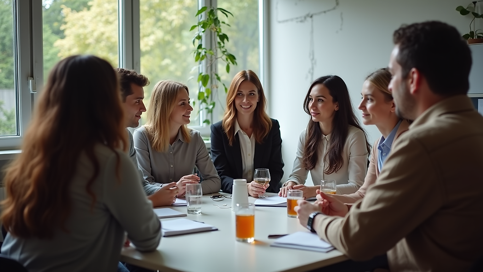 Eye-level view of a diverse group engaged in a collaborative discussion