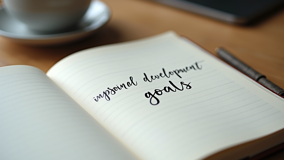 Close-up view of a notebook with personal development goals written