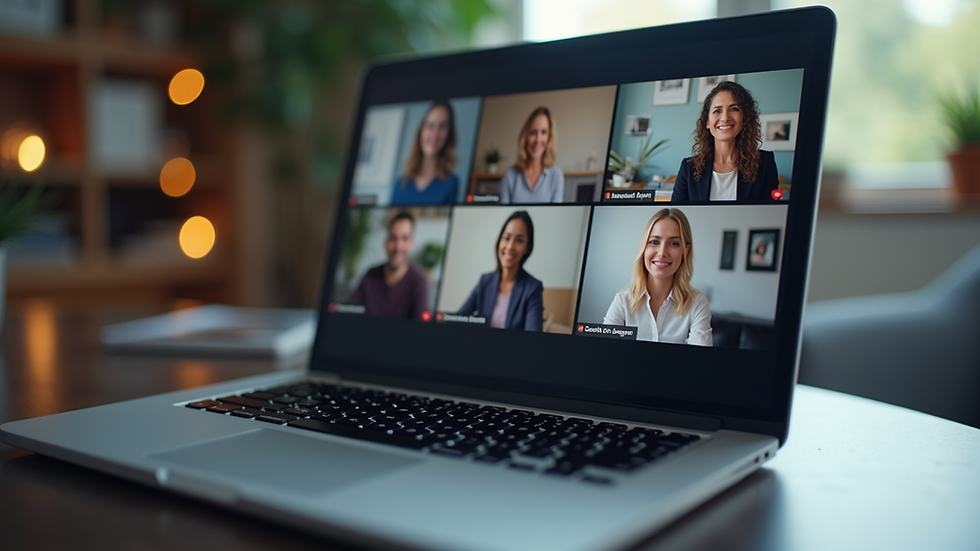 Close-up view of a laptop screen showing a virtual meeting interface