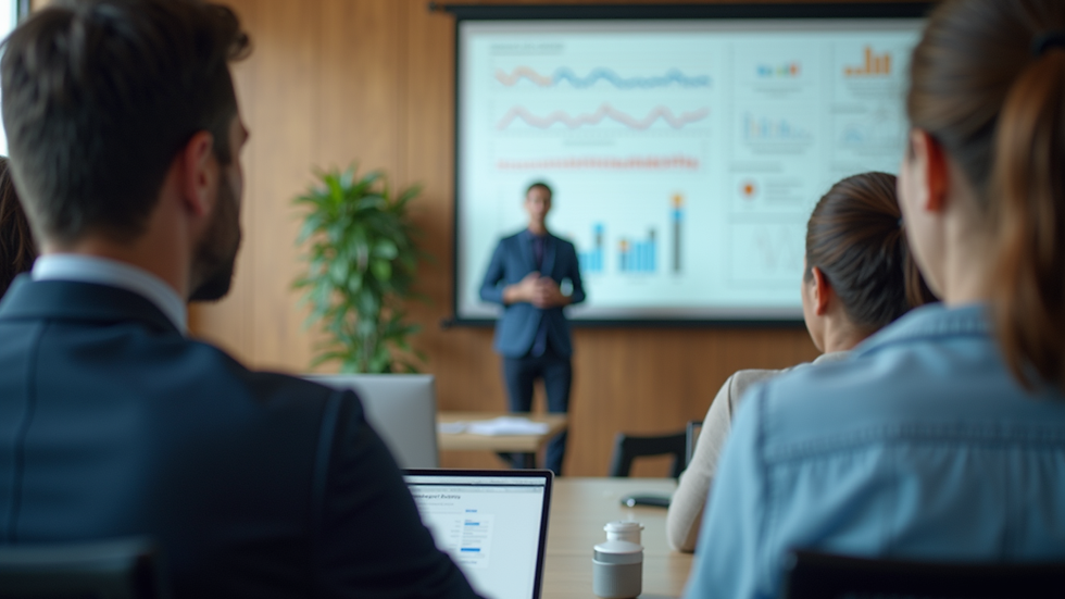 Eye-level view of a person giving a presentation in a modern office