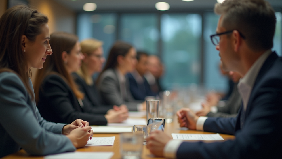Eye-level view of a person attentively listening during a meeting