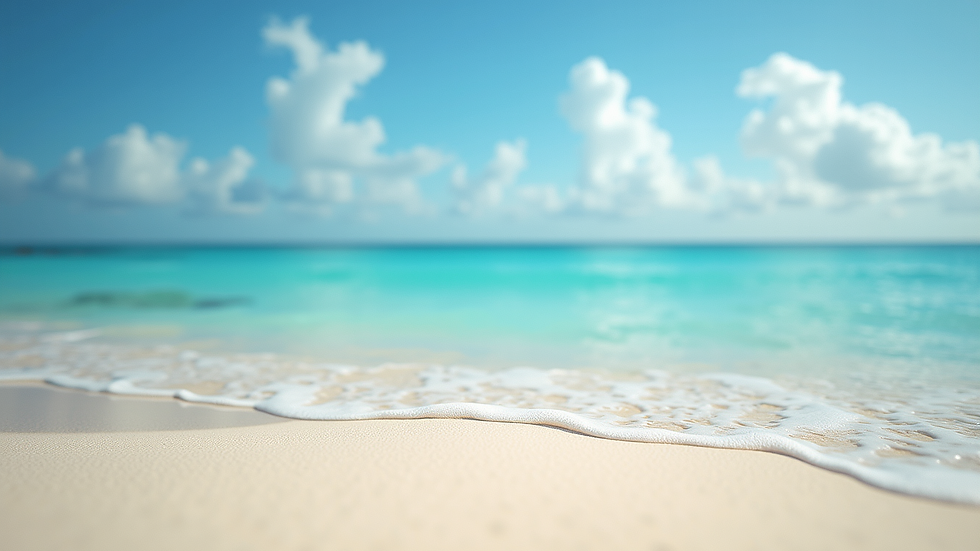 Eye-level view of a serene beach with crystal-clear waters