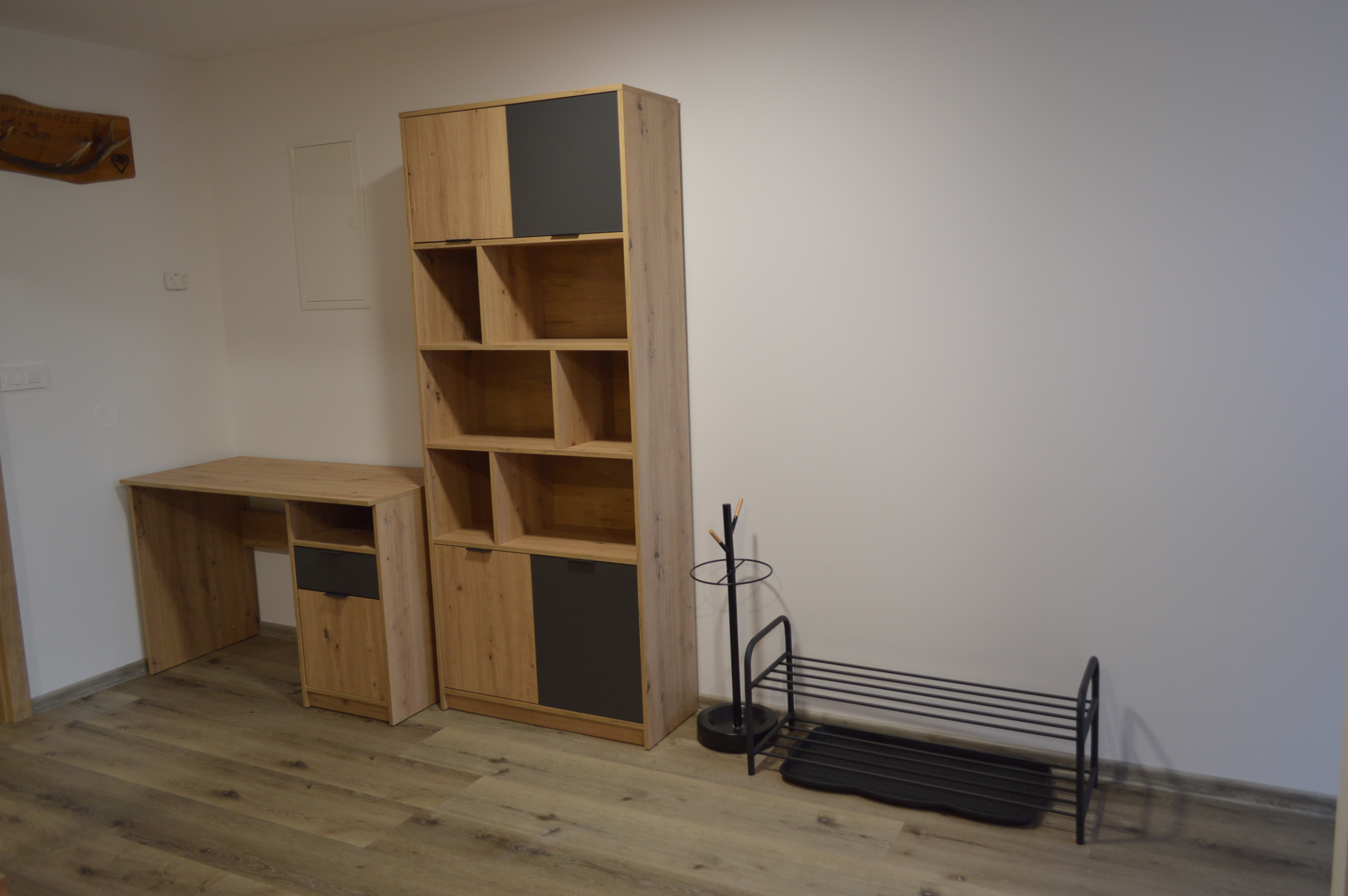 A closet and a desk