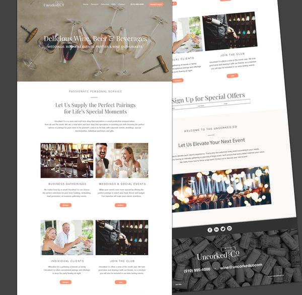 Website layout for wine event company