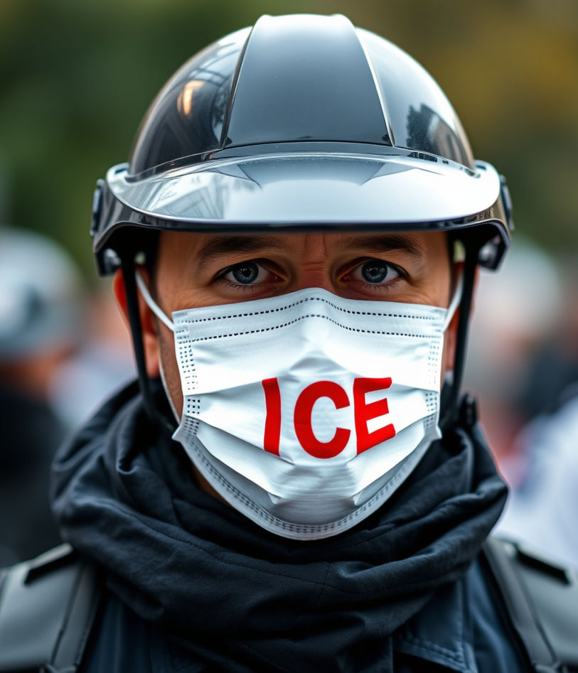 Picture of an ICE agent wearing a mask