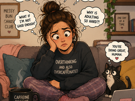 picture of a confused lady sitting on a couch