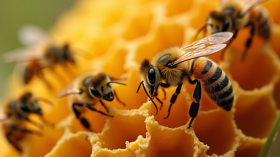 Close-up view of honeycomb with bees