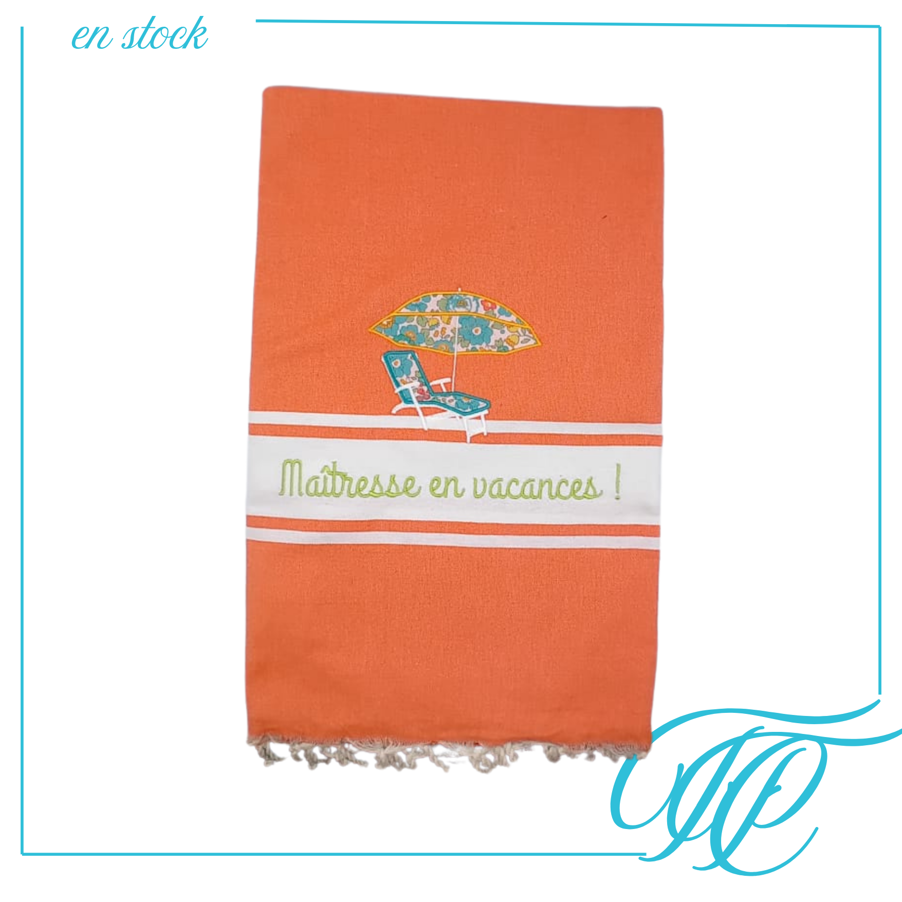 Fouta "Maîtresse en vacances" brodée