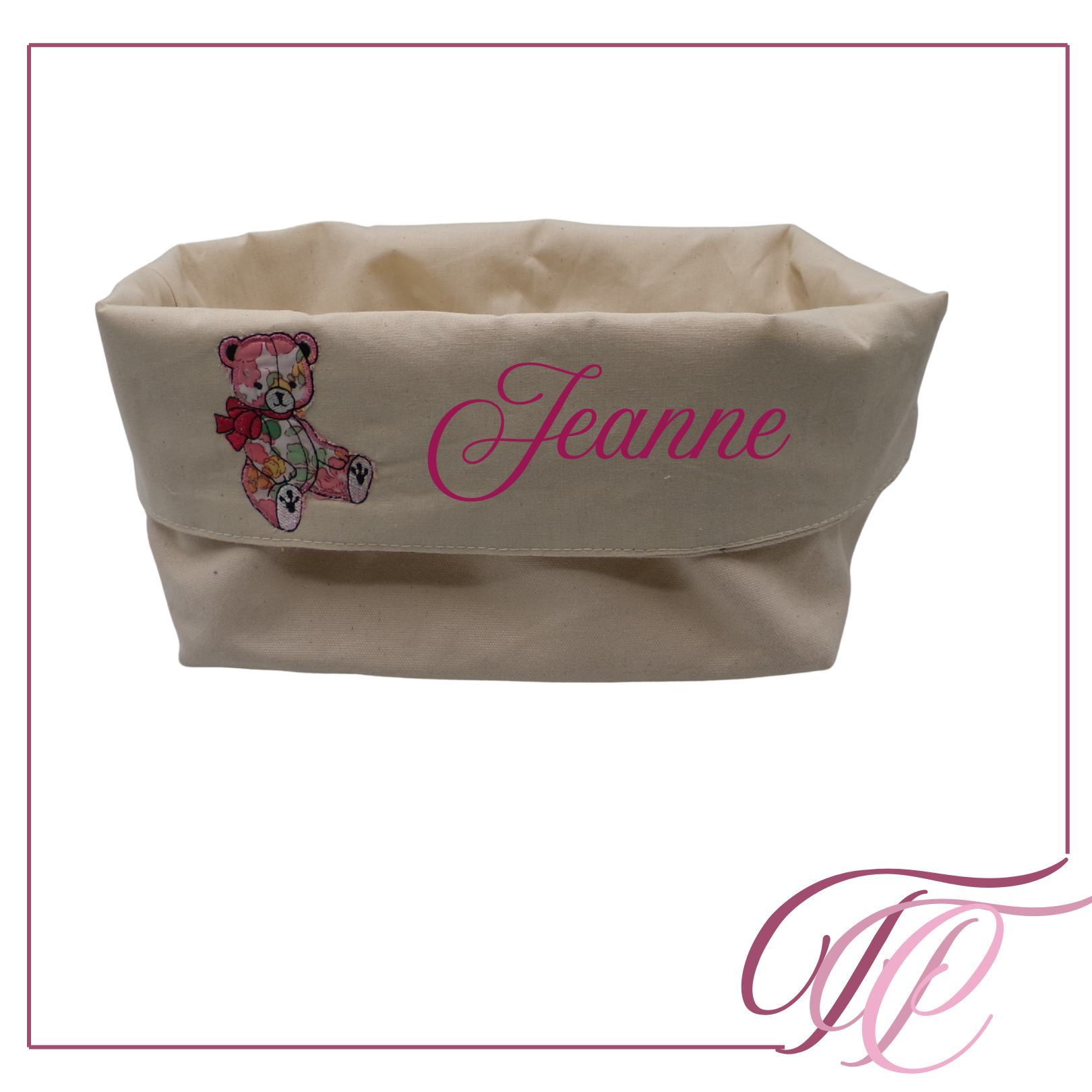 Grande panière en coton - modèle ourson appliqué