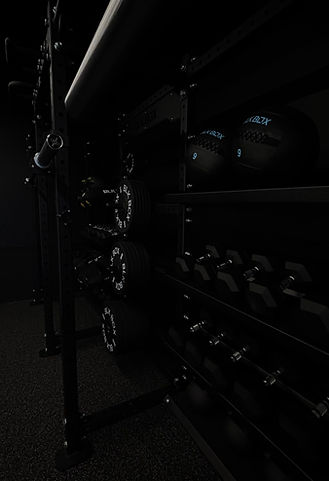 Black Gym aesthetic over head lighting black equiptment