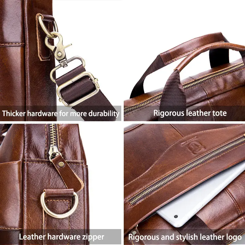 縮圖：BULLCAPTAIN New Cowhide Men's Business Briefcase/Leather Retro Men's Messenger