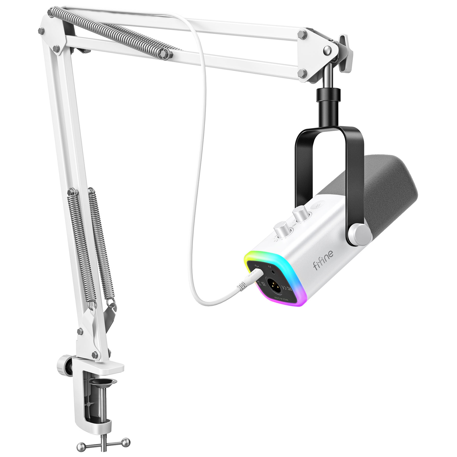 FIFINE USB/XLR Gaming Microphone Kit with Headphone Jack/RGB/Boom Arm,Dynamic Mi