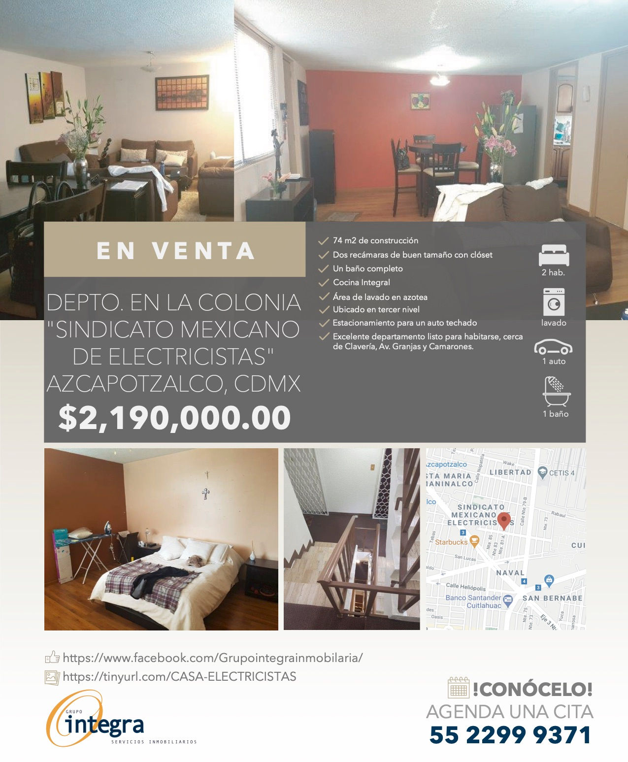 DEPTO. EN LA COL. "ELECTRICISTAS" AZCAPOTZALCO, CDMX