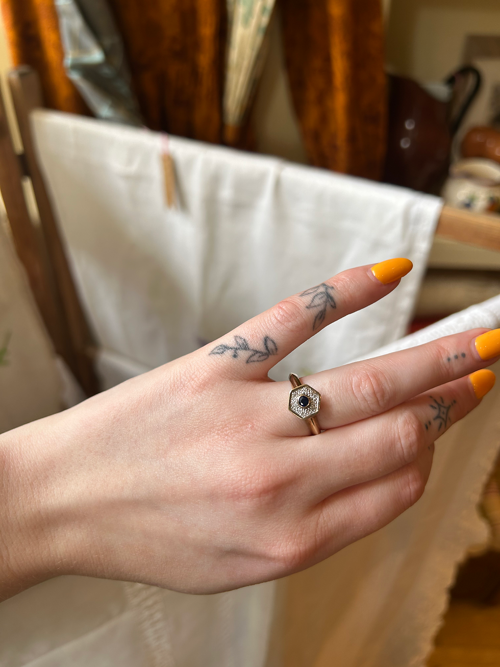 Thumbnail: Antique Diamond and Sapphire Ring