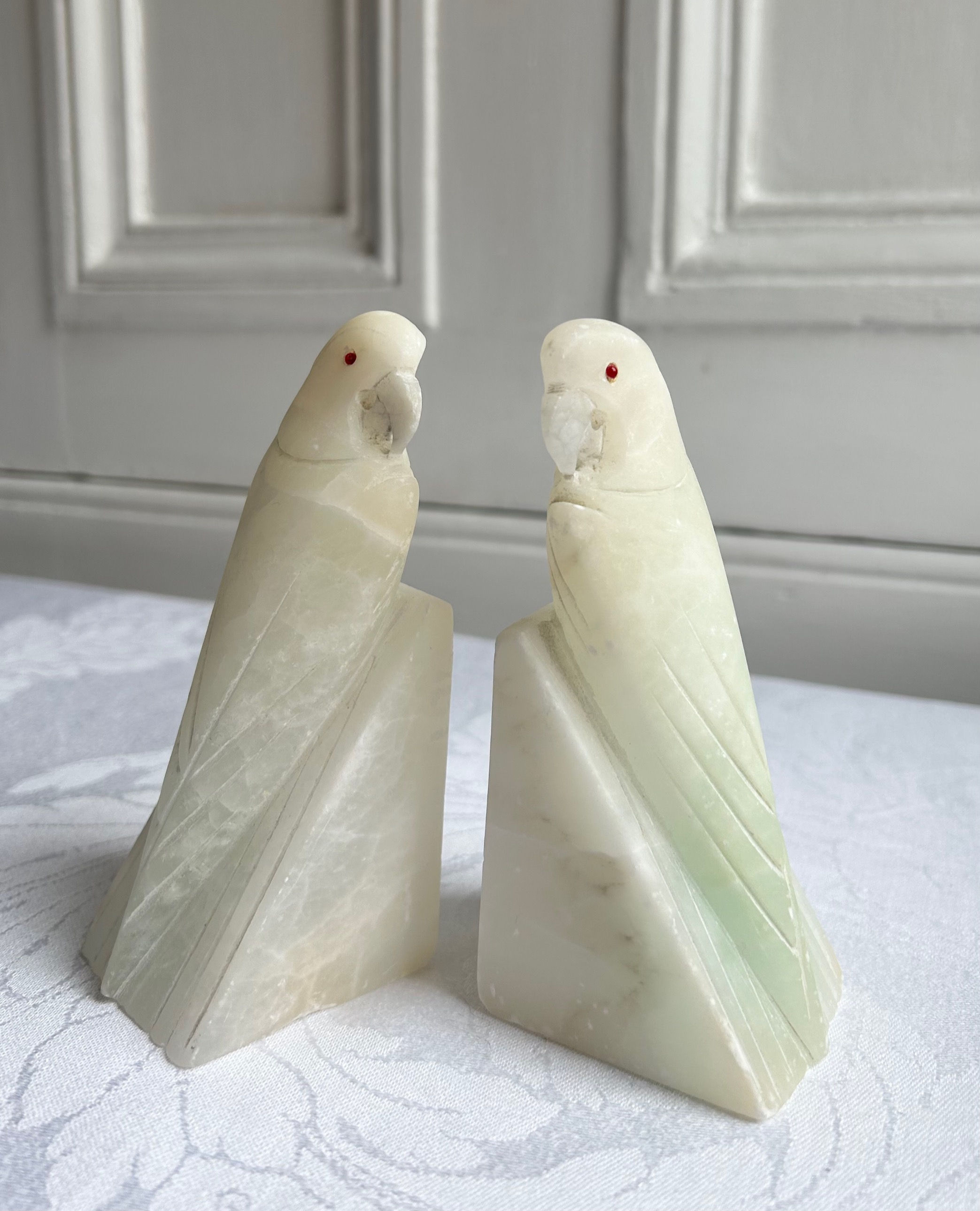 Alabaster Parakeet Book Ends