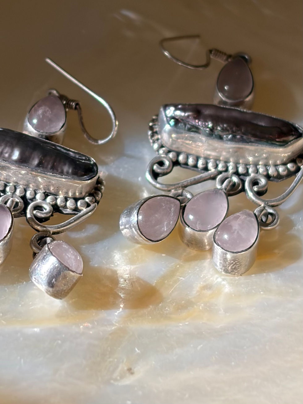 Thumbnail: Quartz and Biwa Pearl Earrings