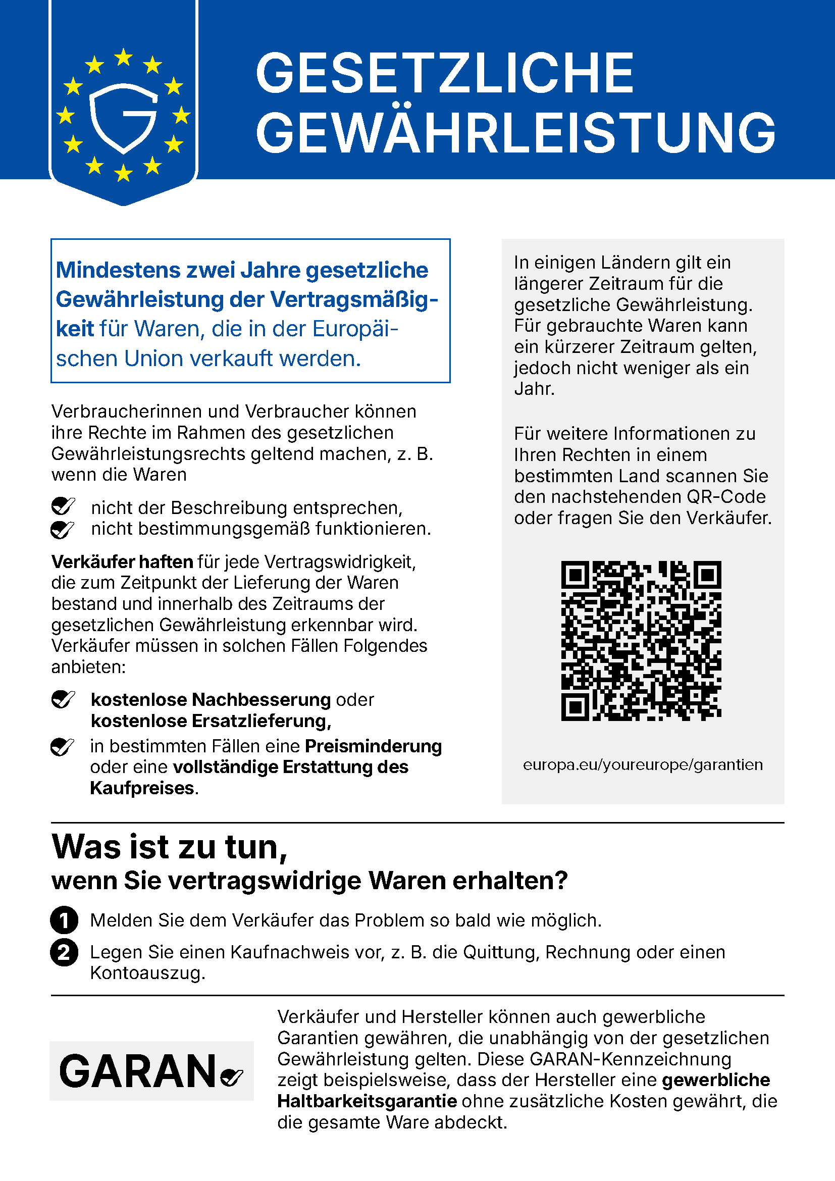 Harmonisierter EU-Hinweis zur gesetzlichen Gewährleistung (deutsche Fassung)
