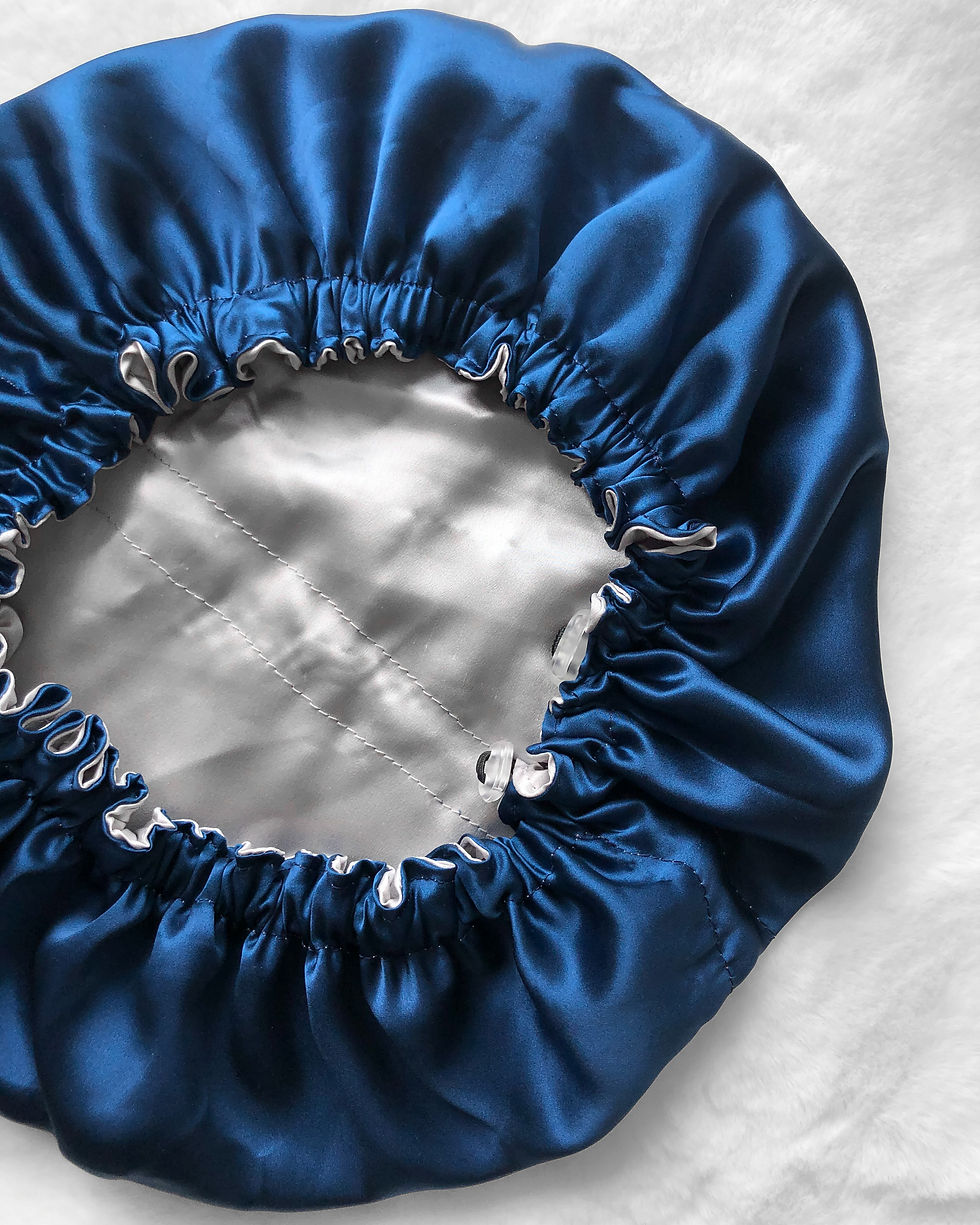 Miniatyrbild: Handgjord LYX Siden-satin bonnets i färgerna ljusgrå och mörkblå