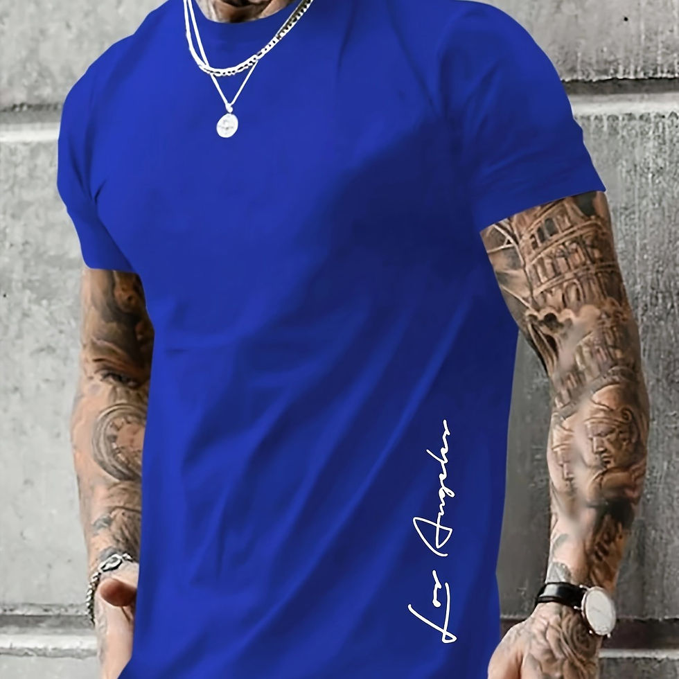 Thumbnail: Men's 100 cotton summer loose Contrast Color Alphabet los Angelest print slim fi