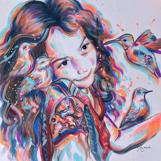 Valentina es una ilustración pintada en acrílico sobre papel, comisión para cliente ubicada en México