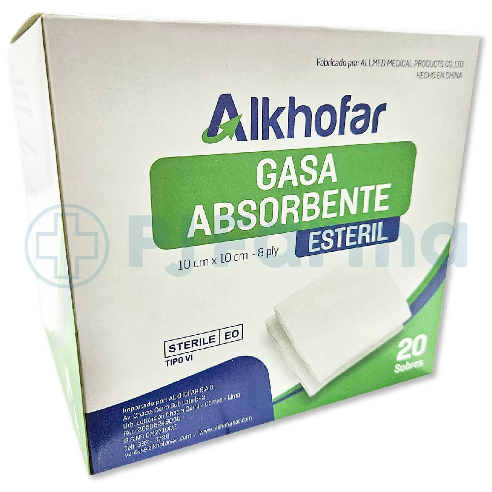 GASA ESTÉRIL 10 X 10 CM(POR 05 UNIDADES) - ALKHOFAR - CAJA POR 20 UNIDADES