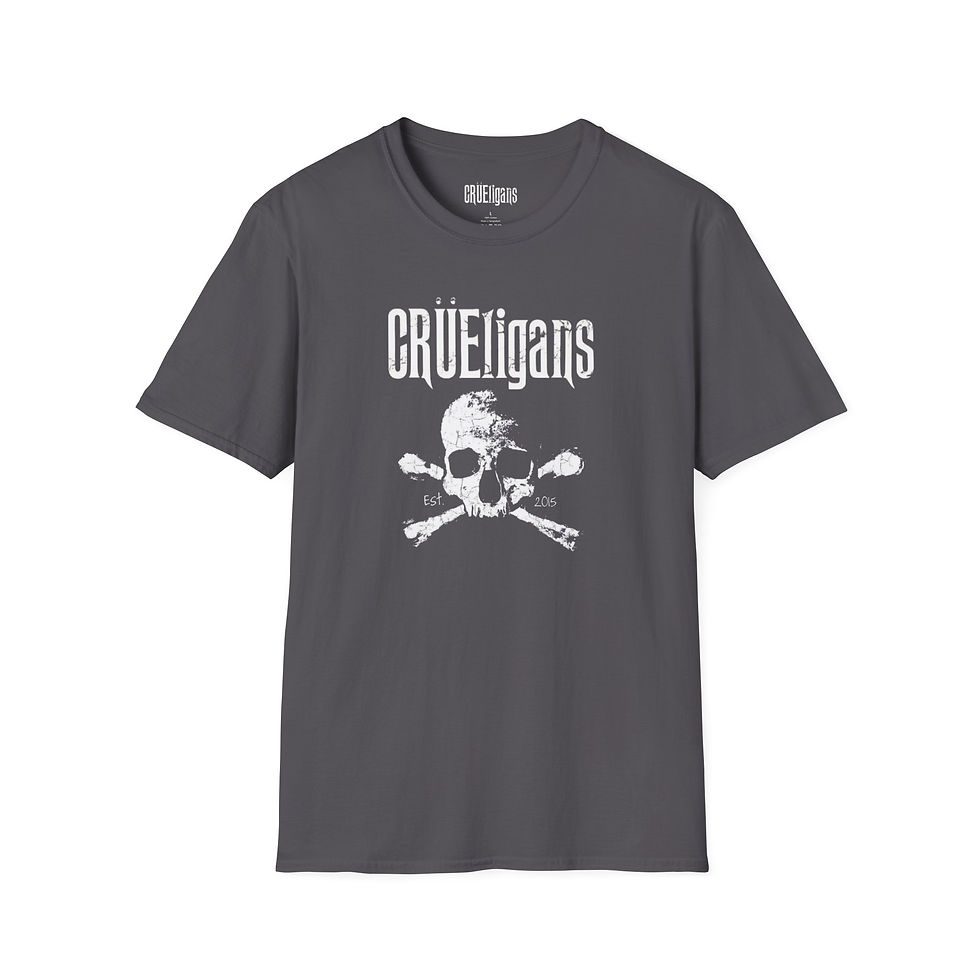 Thumbnail: T-Shirt — "CRÜEligans" Skull & Crossbones Rock Band Tee