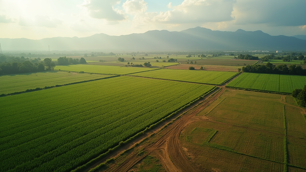 Vista aérea de una plantación agrícola tradicional en América Latina