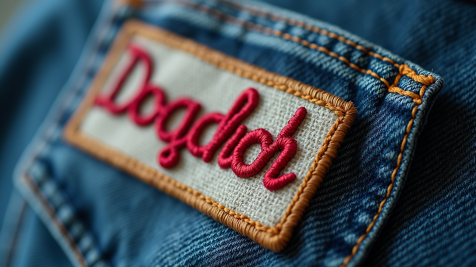 Close-up view of handmade embroidered patch on denim fabric