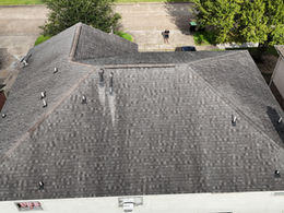 Drone-assisted roof inspection during a residential home inspection in Fort Bend County, Texas.