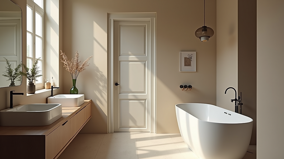 Eye-level view of a stylish bathroom showcasing elegant fixtures