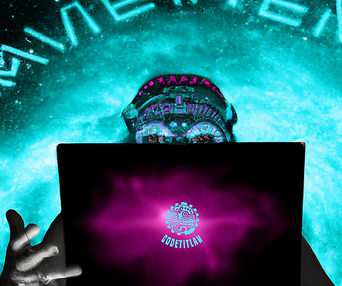 Latin fantasy ancient developer with laptop