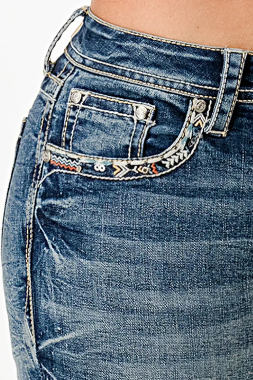 Sličica: GRACE IN LA Aztec Embroidered Mid Rise Embellished Women's Bootcut Jeans