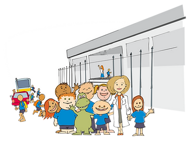 Illustrazioni per una clinica odontoiatrica pediatrica - scenario con personaggi