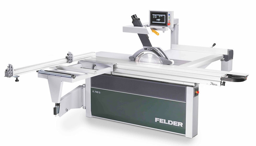 The brand-new Felder K 740 S sliding table saw with x-motion control, in a new design, also features the revolutionary PCS® – Preventative Contact System