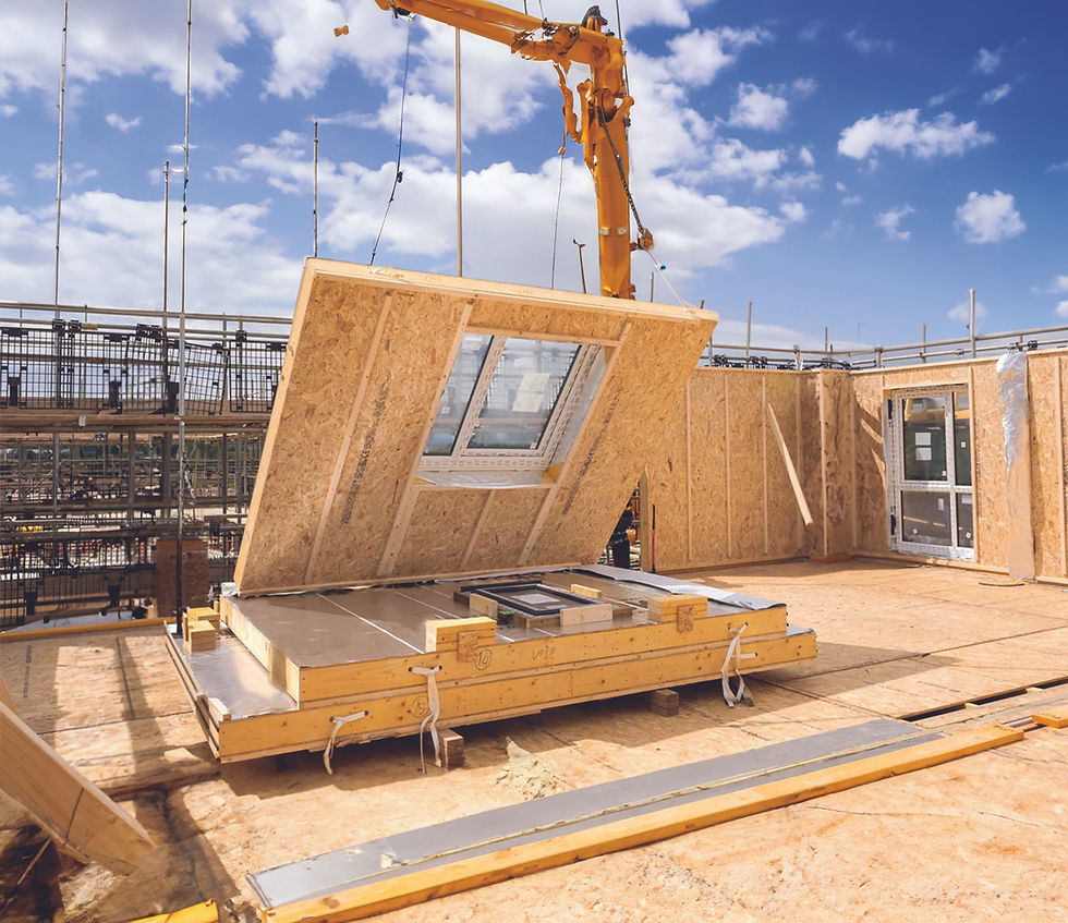 OSB panels being erected on site