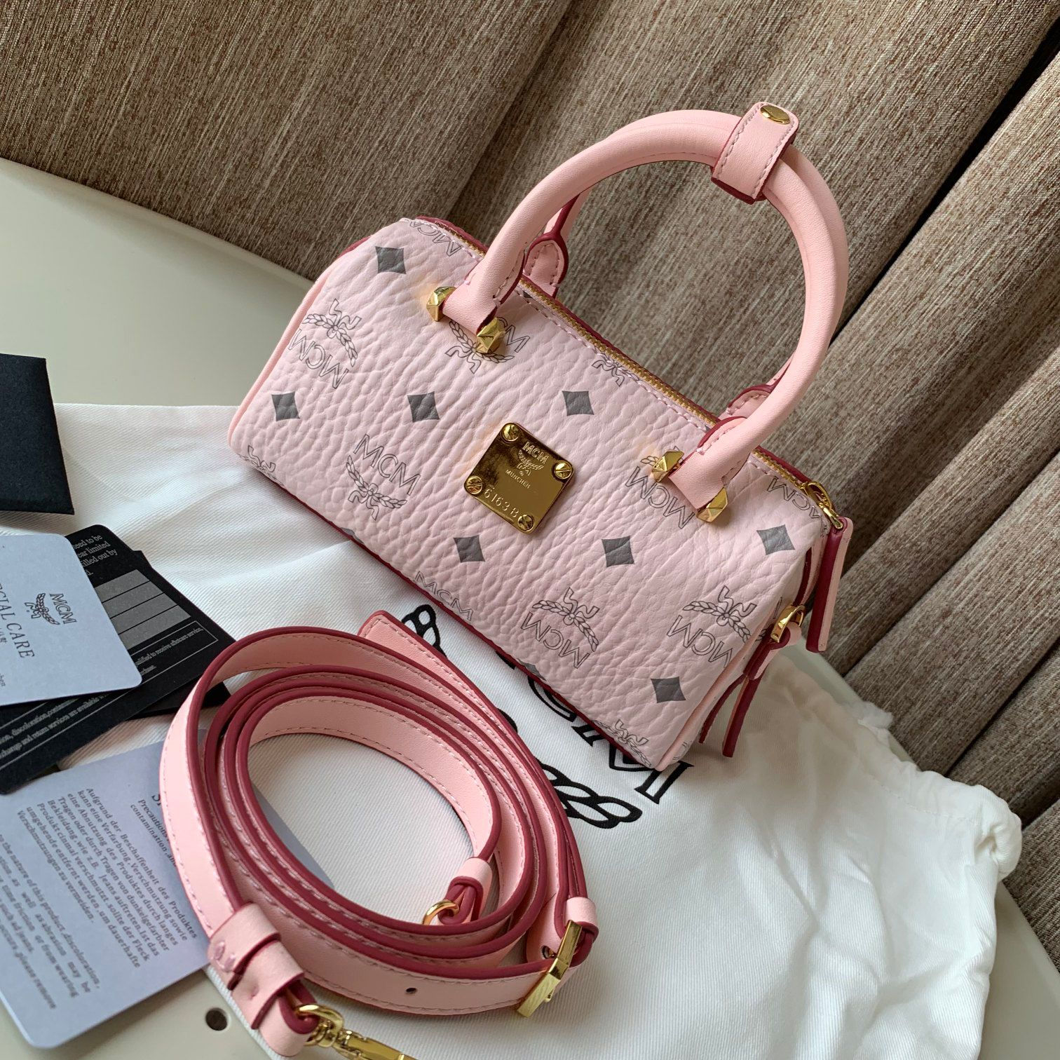 Pink MCM Top Handle Bag Dupe