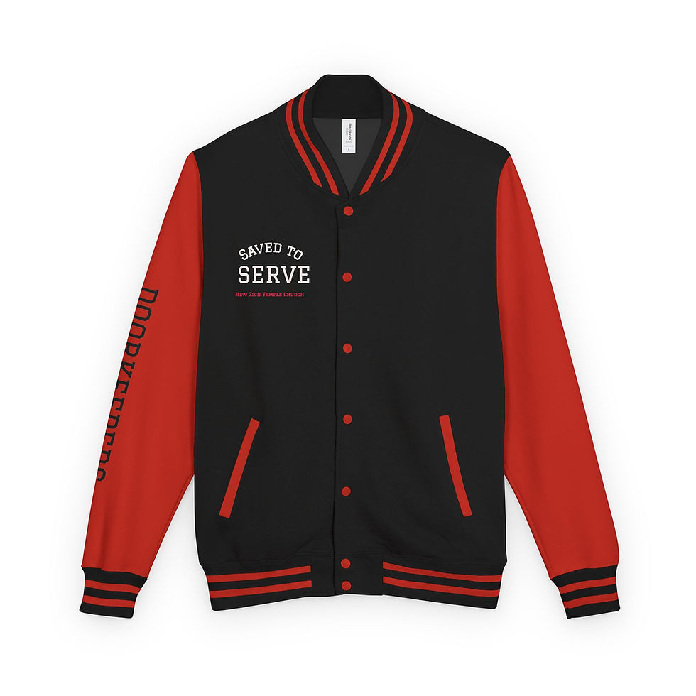 Thumbnail: Saved to Serve (DOORKEEPERS) Letterman Jacket – New Zion Temple Church