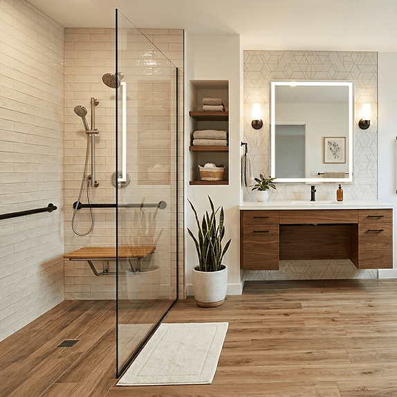 AODA accessible barrier free bathroom renovation Elora Ontario LUMA Build Design